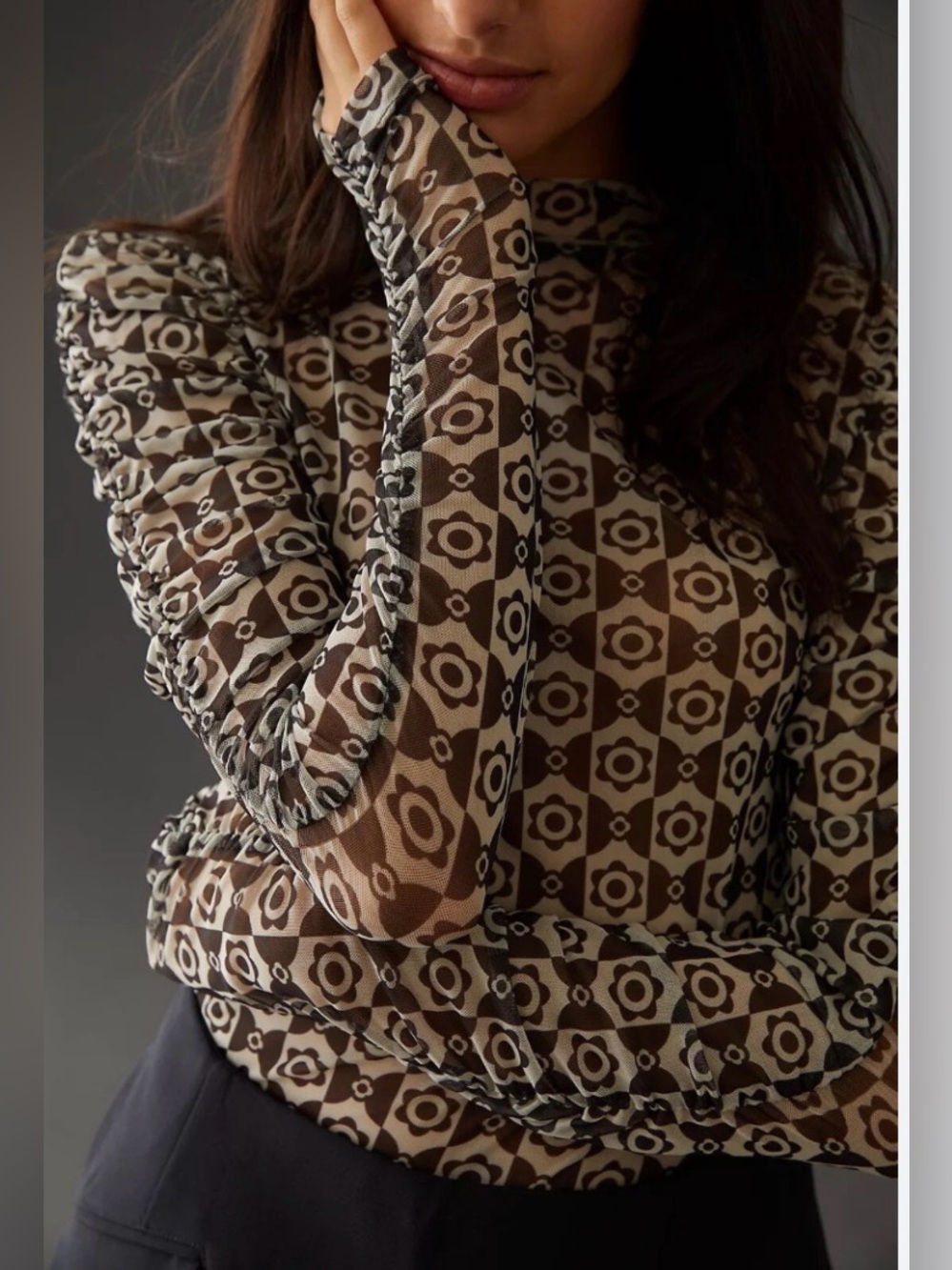 Anthropologie x Maeve Black & Cream Mesh Turtleneck Top